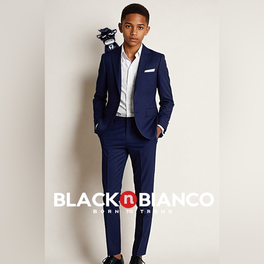 Black N Bianco Boys' First Class Slim Fit Three Piece Suit In Navy